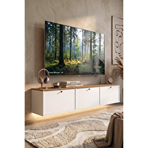 Nord Led Işıklı Tv Ünitesi Sehpası 3 Kapaklı Duvara Monte 180cm Sepet-beyaz Nd18-sw