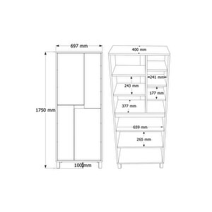 Yurudesign Nord Çok Amaçlı Dolap Mutfak Kiler Erzak Banyo Dolabı 175cm Sepet-beyaz-taş Nd15-sw