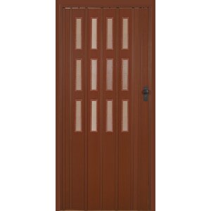 3 Sıra Camlı Akordeon Kapı, Ceviz Ahşap Desenli, 87x215 Cm