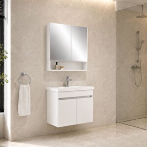 Optimum 80 Cm Set Beyaz (lavabo + Dolap + Düz Ayna)