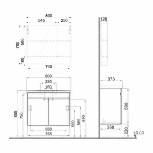 Optimum 80 Cm Set Beyaz (lavabo + Dolap + Düz Ayna)