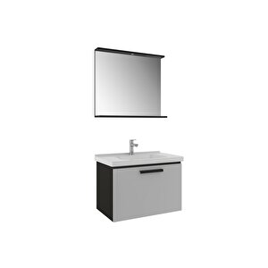 Gris 80 Cm Set Siyah Gri (lavabo Dolabı + Ayna)