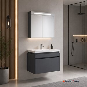 Idea 2.0 80 Cm Tek Çekmeceli Set Parlak Antrasit (lavabo Dolabı + Aynalı Dolap)