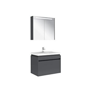 Idea 2.0 80 Cm Tek Çekmeceli Set Parlak Antrasit (lavabo Dolabı + Aynalı Dolap)