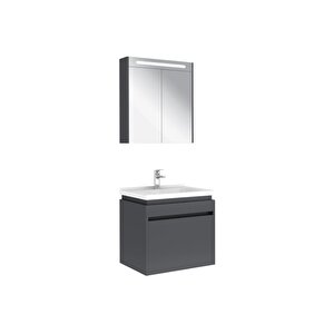 Idea 2.0 65 Cm Tek Çekmeceli Set Parlak Antrasit (lavabo Dolabı + Aynalı Dolap)