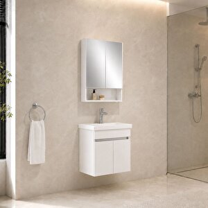 Optimum 65 Cm Set Beyaz (lavabo + Dolap + Düz Ayna)