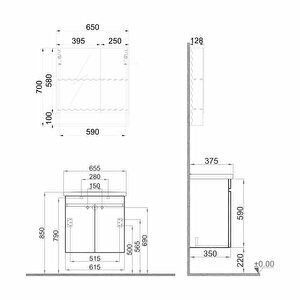 Optimum 65 Cm Set Beyaz (lavabo + Dolap + Düz Ayna)