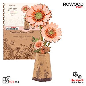 Rowood Tw111 Gerbera Çiçeği Light Orange Gerbera Diy Minyatür Maket Model Set Ahşap 3d Wooden Puzzle 3d Model Kit Ahşap Maket Deko