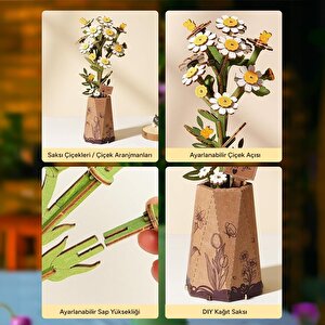 Rowood Tw061 Papatya Çiçeği Chamomile Diy Minyatür Maket Model Seti Ahşap 3d Wooden Puzzle Model Kit Ahşap Maket Dekoratif Hobi Se