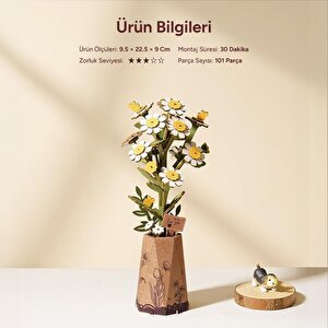Rowood Tw061 Papatya Çiçeği Chamomile Diy Minyatür Maket Model Seti Ahşap 3d Wooden Puzzle Model Kit Ahşap Maket Dekoratif Hobi Se