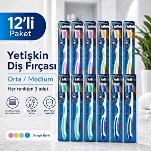 Premium Care Medium Orta Diş Fırçası 12 Adet Tekli Ambalajlı Karışık Renk