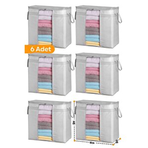 6 Adet - Pencereli Saklama Çantası 50 X 45 X 30 Cm - Gri Benekli