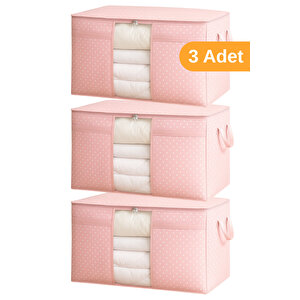 3 Adet - Pencereli Yastık Yorgan Hurcu 75 X 40 X 40cm - Pembe Benekli