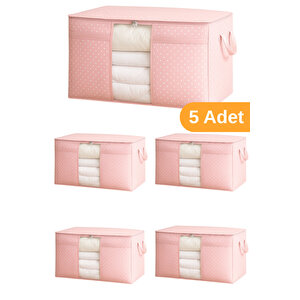 5 Adet - Pencereli Yastık Yorgan Hurcu 75 X 40 X 40 Cm - Pembe Benekli