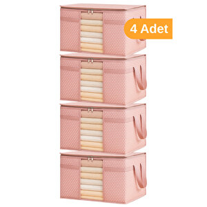 4 Adet - Pencereli Kazak Hurcu 45 X 40 X 30 Cm - Pembe Benekli