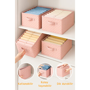 Kıyafet Saklama Kutusu | Katlanabilir Dolap Içi Düzenleyici 45x25x20cm - Pembe Benekli