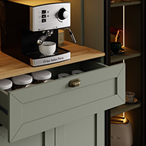 Nero Duo Kahve Köşesi Ve Kiler Dolabı Alüminyum Çerçeveli Cam Kapaklı Led Aydınlatmalı 190 X 160 Cm Yeşil