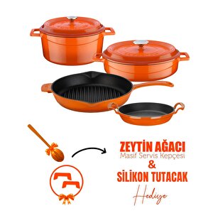 Döküm Çeyiz Seti - Mutfakta Uzun Yıllar Güvenle Kullanım Turuncu