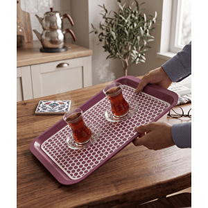 Kaydırmaz Tabanlı Servis Tepsi Sunum Tepsisi Orta Boy-1136-01 Bordo,yeşil
