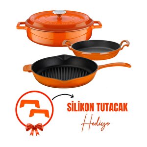 Döküm Çeyiz Seti - Dayanıklı Ve Uzun Ömürlü Mutfak Seti Turuncu