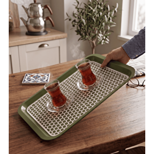 Kaydırmaz Tabanlı Servis Tepsi Sunum Tepsisi Orta Boy-1136-01 Bordo,yeşil