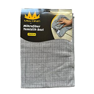 Miss Clean Mikrofiber Kareli Yüzey Cam Temizlik Bezi 50x70 Cm Süper Emici - 320 Gr. - Gri - 10 Adet