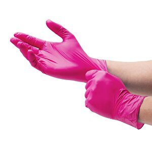 Dolphin Tek Kullanımlık Pembe Nitril Eldiven - Muayne Eldiveni Medium Orta Boy - 100'lü 3 Paket