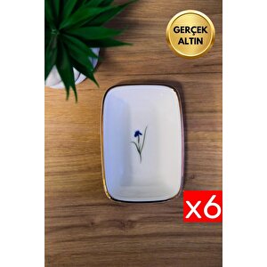 Tabak Evi Porselen Natura İris Altın Yaldızlı Dikdörtgen Kayık Tabak 10x7x2cm 6 Lı