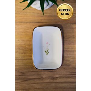 Tabak Evi Porselen Natura Çuha Altın Yaldızlı Dikdörtgen Kayık Tabak 12x8,50cm Tekli