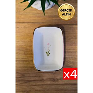 Tabak Evi Porselen Natura Çuha Altın Yaldızlı Dikdörtgen Kayık Tabak 14x9,8cm 4 Lü