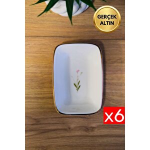 Tabak Evi Porselen Natura Çuha Altın Yaldızlı Dikdörtgen Kayık Tabak 12x8,50cm 6 Lı