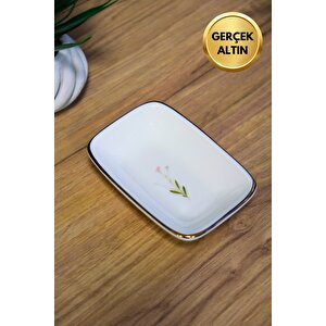 Tabak Evi Porselen Natura Çuha Altın Yaldızlı Dikdörtgen Kayık Tabak 12x8,50cm 6 Lı