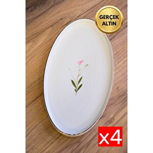 Tabak Evi Porselen Natura Çuha Altın Yaldızlı Dik Yanaklı Kayık 32,50x17x2,50cm 4 Lü