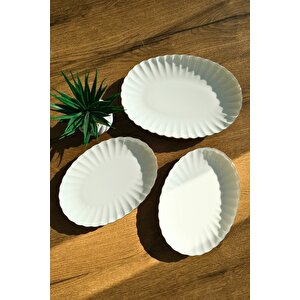 Bone Luz Form Kayık Tabak Seti Platin 3 Parça