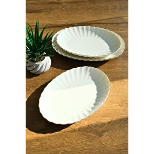 Bone Luz Form Kayık Tabak Seti Platin 3 Parça
