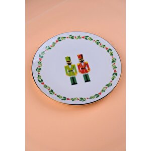 Tabak Evi Porselen Altın Yaldızlı Kurşun Asker Pasta Tabağı 20,50cm Tekli