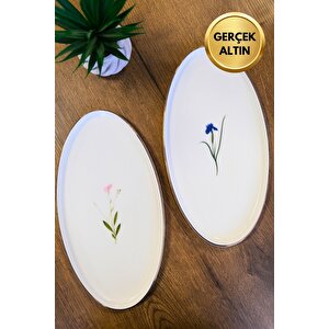 Tabak Evi Porselen Natura Karma Altın Yaldızlı Dik Yanaklı Kayık 32,50x17x2,50cm 2 Parça