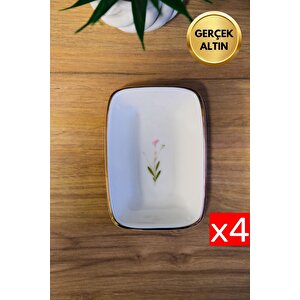 Tabak Evi Porselen Natura Çuha Altın Yaldızlı Dikdörtgen Kayık Tabak 12x8,50cm 4 Lü