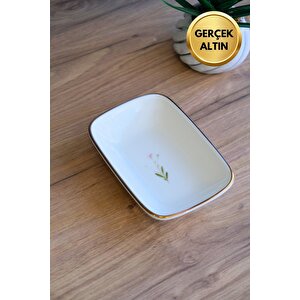 Tabak Evi Porselen Natura Çuha Altın Yaldızlı Dikdörtgen Kayık Tabak 14x9,8cm Tekli