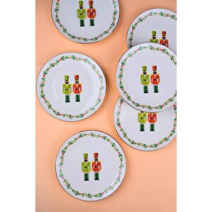 Tabak Evi Porselen Altın Yaldızlı Kurşun Asker Pasta Tabağı 20,50cm 6 Lı