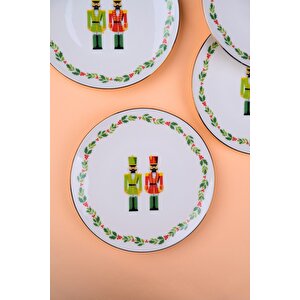 Tabak Evi Porselen Altın Yaldızlı Kurşun Asker Pasta Tabağı 20,50cm 6 Lı