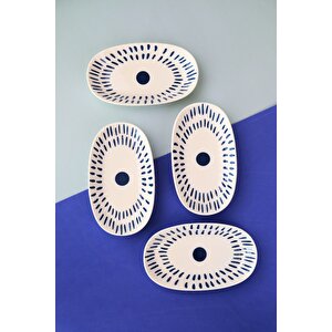 Tabak Evi Porselen Spotty Oval Kayık Tabak 19x11x2,50cm 4 Parça