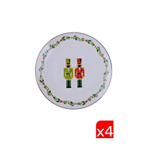 Tabak Evi Porselen Altın Yaldızlı Kurşun Asker Pasta Tabağı 20,50cm 4 Lü