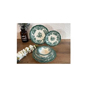 Porser Porselen Fulya Velour Green Yemek Takımı 6 Kişilik 24 Parça