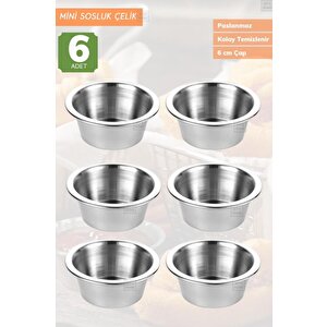 6’lı Set Mini Sosluk Paslanmaz Ketçaplık Mayonezlik Reçellik Çelik 6 Cm