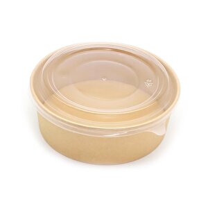 Omeyva Yuvarlak Şeffaf Kapaklı Kağıt Karton Kraft Salata Yemek Kabı Kase- 38 Oz - 1100 Ml. - 100 Adet