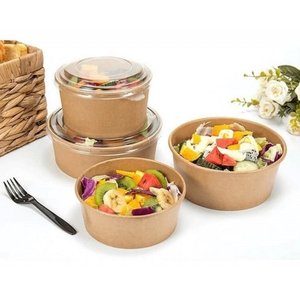 Omeyva Yuvarlak Şeffaf Kapaklı Kağıt Karton Kraft Salata Yemek Kabı Kase- 38 Oz - 1100 Ml. -30 Adet