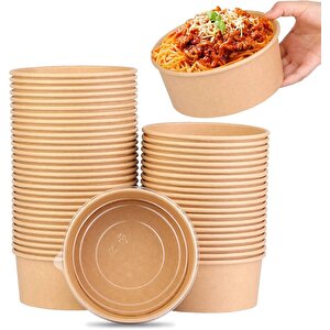 Omeyva Yuvarlak Şeffaf Kapaklı Kağıt Karton Kraft Salata Yemek Kabı Kase- 20 Oz - 590 Ml. - 100 Adet