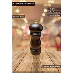 Karabiber Değirmeni Ahşap Biber Değirmeni Baharatlık Çelik Bıçaklı 13,5 Cm