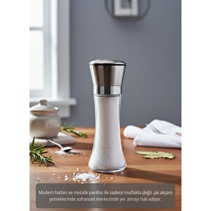 2\'li Set Profesyonel Tuz Ve Karabiber Değirmeni – 19 Cm Cam Gövdeli Paslanmaz Çelik